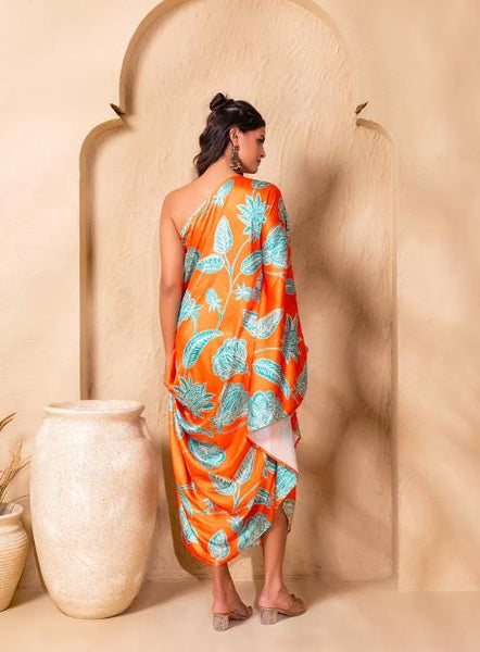 Floral Printed One Shoulder Drape Cowl Kaftan Dress for Women, Ethnic Indian Dress, Indo Western Outfit8 EtsyImport