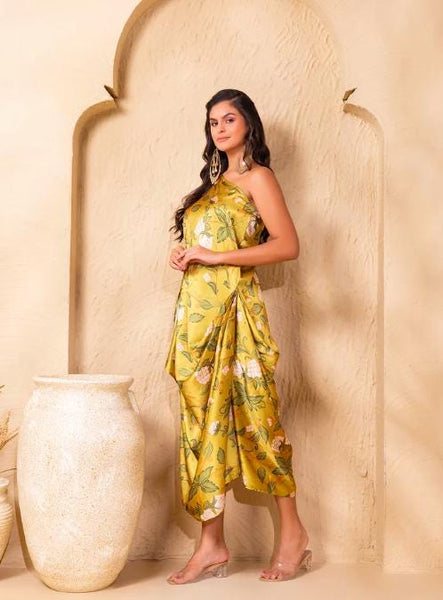 Floral Printed One Shoulder Drape Cowl Kaftan Dress for Women, Ethnic Indian Dress, Indo Western Outfit8 EtsyImport