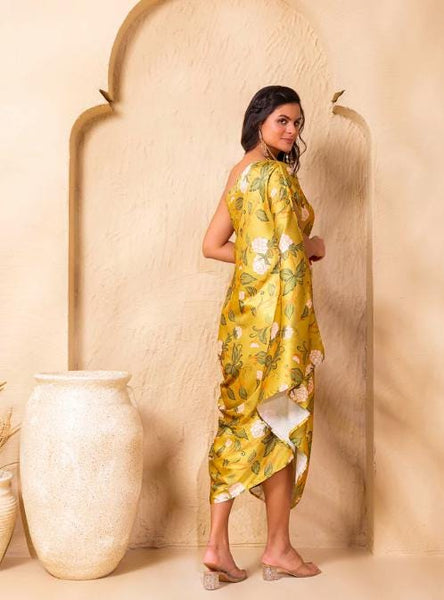 Floral Printed One Shoulder Drape Cowl Kaftan Dress for Women, Ethnic Indian Dress, Indo Western Outfit8 EtsyImport