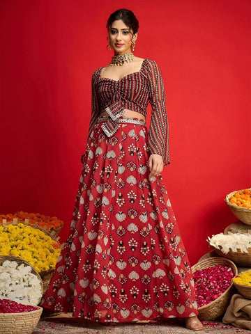 Floral Printed Crop Top With Skirt For Women, Indian Lehenga Choli, Wedding Guest Outfit, Indian Dress, Indian Gown Party Indo Western Dress5 EtsyImport