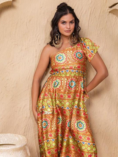Ethnic Printed One Shoulder Dhoti Jumpsuit For Women, Indian Jumpsuit, Indian One Piece Dress, Indo Western Outfit, Wedding Guest Outfit10 EtsyImport