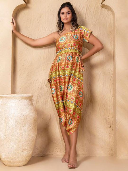 Ethnic Printed One Shoulder Dhoti Jumpsuit For Women, Indian Jumpsuit, Indian One Piece Dress, Indo Western Outfit, Wedding Guest Outfit10 EtsyImport