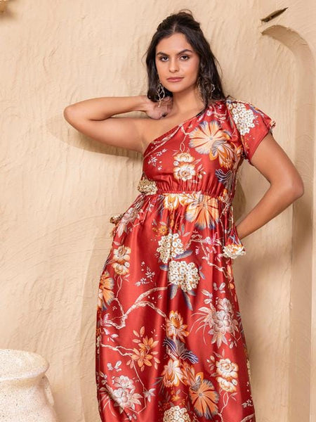 Floral Printed One Shoulder Dhoti Jumpsuit For Women, Indian Jumpsuit, Indian One Piece Dress, Indo Western Outfit, Wedding Guest Outfit11 EtsyImport