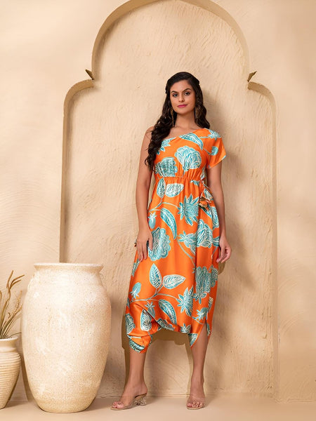 Floral Printed One Shoulder Dhoti Jumpsuit For Women, Indian Jumpsuit, Indian One Piece Dress, Indo Western Outfit, Wedding Guest Outfit11 EtsyImport