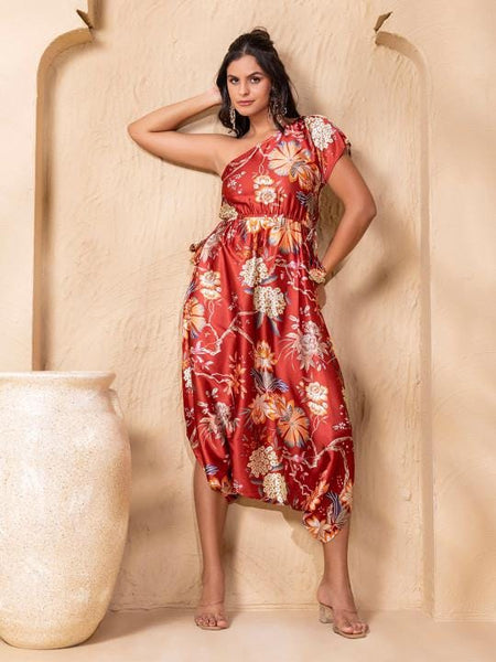 Floral Printed One Shoulder Dhoti Jumpsuit For Women, Indian Jumpsuit, Indian One Piece Dress, Indo Western Outfit, Wedding Guest Outfit11 EtsyImport