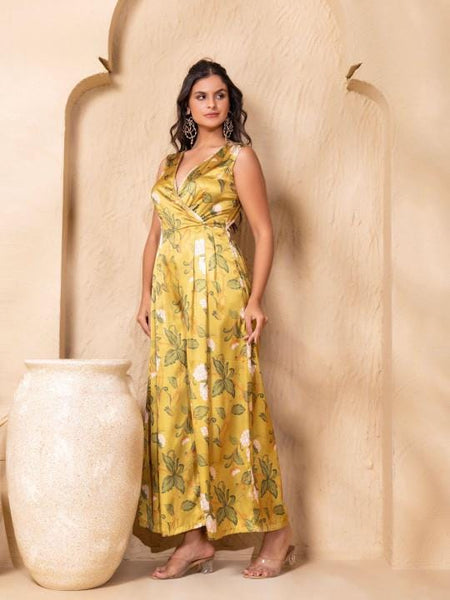 Overlap Neck Floral Printed Jumpsuit For Women, Indian Jumpsuit, Indian One Piece Dress, Indo Western Outfit, Wedding Guest Outfit12 EtsyImport