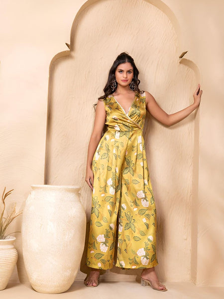 Overlap Neck Floral Printed Jumpsuit For Women, Indian Jumpsuit, Indian One Piece Dress, Indo Western Outfit, Wedding Guest Outfit12 EtsyImport