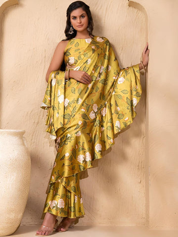 Ready To Wear Saree, Crop Top & Skirt With Attached Dupatta Co-ord Set, Ethnic Indo Western Outfit, Lehenga Choli, Pre Stitched Saree13 EtsyImport