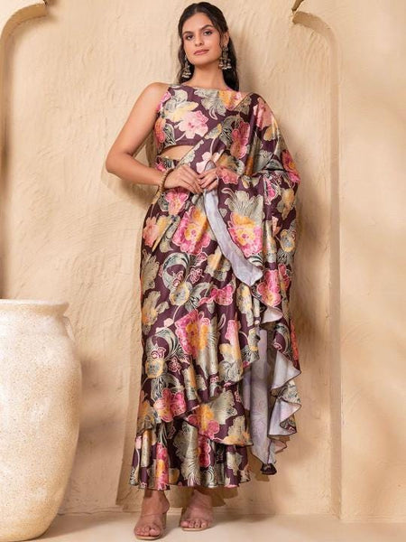 Ready To Wear Saree, Crop Top & Skirt With Attached Dupatta Co-ord Set, Ethnic Indo Western Outfit, Lehenga Choli, Pre Stitched Saree14 EtsyImport