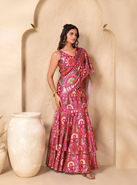 Pre Draped Double Layer Ready To Wear Saree, Crop Top & Skirt With Attached Dupatta Co-ord Set, Ethnic Indo Western Outfit, Lehenga Choli16 EtsyImport