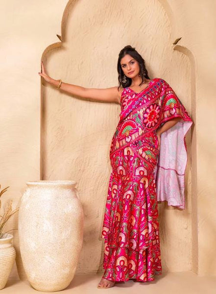 Pre Draped Double Layer Ready To Wear Saree, Crop Top & Skirt With Attached Dupatta Co-ord Set, Ethnic Indo Western Outfit, Lehenga Choli16 EtsyImport