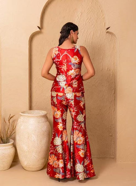 Printed Peplum Top With Palazzo Pants for Women, Coord Set, Festival Outfit Ethnic Indian Dress, Wedding Guest Indo Western Outfit19 EtsyImport
