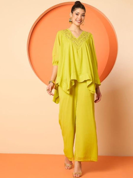 Embellished Asymmetric Top With Palazzo Set For Women, Party Wear Kurti Set, Indo Western Outfit, Ethnic Indian Dress, Wedding Guest Outfit1 EtsyImport