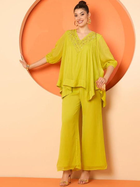 Embellished Asymmetric Top With Palazzo Set For Women, Party Wear Kurti Set, Indo Western Outfit, Ethnic Indian Dress, Wedding Guest Outfit1 EtsyImport