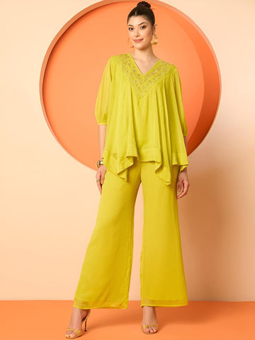 Embellished Asymmetric Top With Palazzo Set For Women, Party Wear Kurti Set, Indo Western Outfit, Ethnic Indian Dress, Wedding Guest Outfit1 EtsyImport