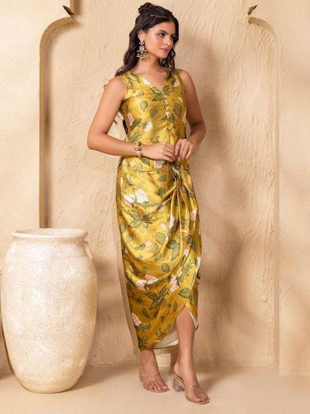 Printed Waistcoat With Drape Skirt for Women, Coord Set, Festival Outfit Ethnic Indian Dress, Wedding Guest Indo Western Outfit25 EtsyImport