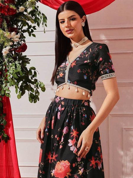 Floral Printed Crop Top With Skirt For Women, Indian Lehenga Choli, Wedding Guest Outfit, Indian Dress, Party Indo Western Dress3 EtsyImport