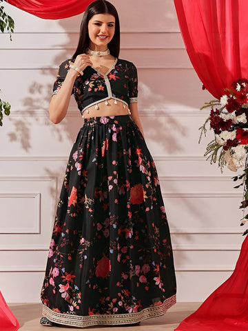 Floral Printed Crop Top With Skirt For Women, Indian Lehenga Choli, Wedding Guest Outfit, Indian Dress, Party Indo Western Dress3 EtsyImport