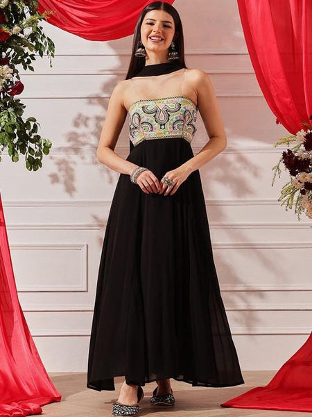 Embroidered Strapless Ethnic Maxi Dress With Dupatta For Women, Indian Dress, Indo Western Outfit, Indian Gown, Wedding Guest Outfit4 EtsyImport