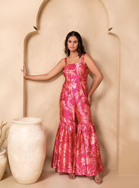 Floral Printed Bell Bottom Flare Jumpsuit For Women, Indian Jumpsuit, Indian One Piece Dress, Indo Western Outfit, Wedding Guest Outfit6 EtsyImport