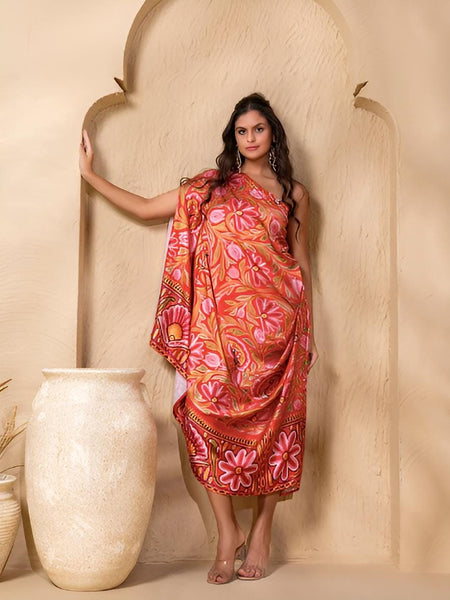Ethnic Printed One Shoulder Drape Cowl Kaftan Dress for Women, Ethnic Indian Dress, Indo Western Outfit9 EtsyImport