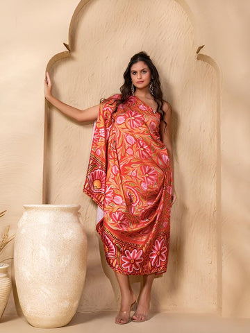 Ethnic Printed One Shoulder Drape Cowl Kaftan Dress for Women, Ethnic Indian Dress, Indo Western Outfit9 EtsyImport