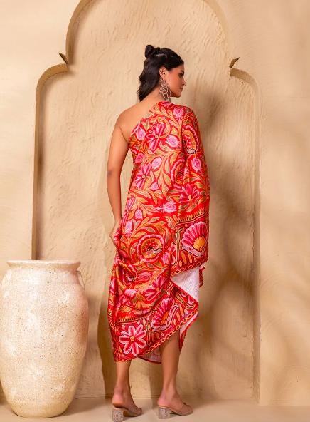 Ethnic Printed One Shoulder Drape Cowl Kaftan Dress for Women, Ethnic Indian Dress, Indo Western Outfit9 EtsyImport