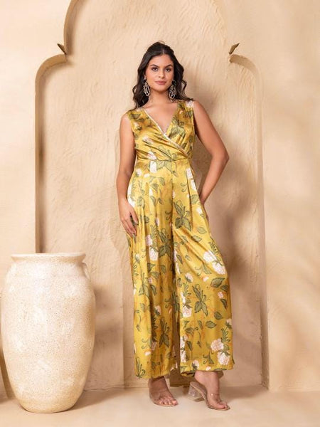 Overlap Neck Floral Printed Jumpsuit For Women, Indian Jumpsuit, Indian One Piece Dress, Indo Western Outfit, Wedding Guest Outfit12 EtsyImport