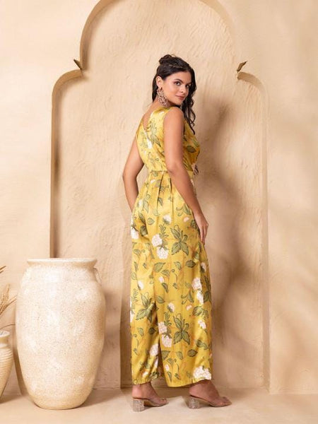Overlap Neck Floral Printed Jumpsuit For Women, Indian Jumpsuit, Indian One Piece Dress, Indo Western Outfit, Wedding Guest Outfit12 EtsyImport