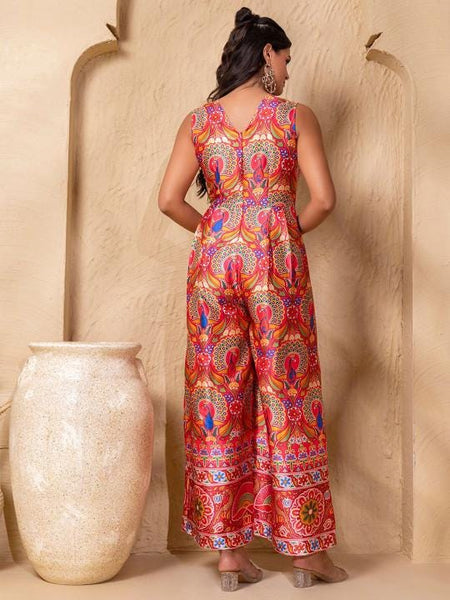 Overlap Neck Floral Printed Jumpsuit For Women, Indian Jumpsuit, Indian One Piece Dress, Indo Western Outfit, Wedding Guest Outfit34 EtsyImport