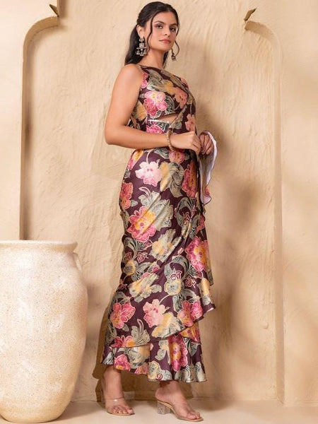 Ready To Wear Saree, Crop Top & Skirt With Attached Dupatta Co-ord Set, Ethnic Indo Western Outfit, Lehenga Choli, Pre Stitched Saree14 EtsyImport