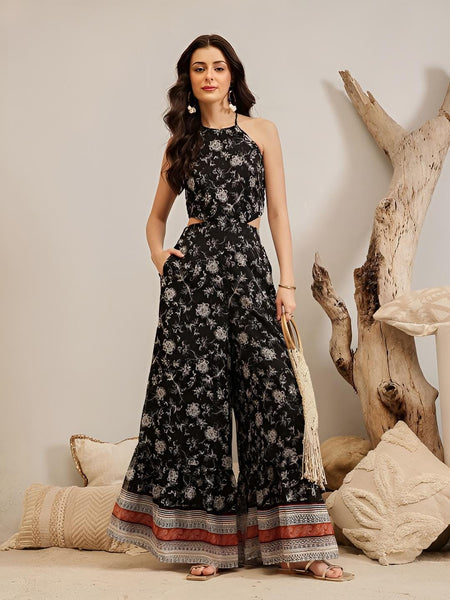 Halter Neck Printed Indian Jumpsuit For Women, Indian Dress, Indo Western Outfit15 EtsyImport