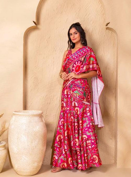 Pre Draped Double Layer Ready To Wear Saree, Crop Top & Skirt With Attached Dupatta Co-ord Set, Ethnic Indo Western Outfit, Lehenga Choli16 EtsyImport