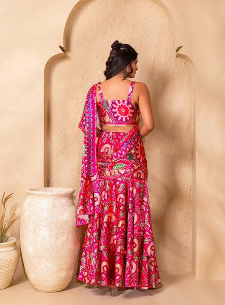 Pre Draped Double Layer Ready To Wear Saree, Crop Top & Skirt With Attached Dupatta Co-ord Set, Ethnic Indo Western Outfit, Lehenga Choli16 EtsyImport