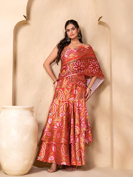 Pre Draped Double Layer Ready To Wear Saree, Crop Top & Skirt With Attached Dupatta Co-ord Set, Ethnic Indo Western Outfit, Lehenga Choli17 EtsyImport