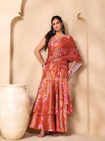 Pre Draped Double Layer Ready To Wear Saree, Crop Top & Skirt With Attached Dupatta Co-ord Set, Ethnic Indo Western Outfit, Lehenga Choli17 EtsyImport