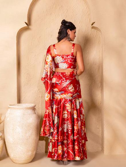 Pre Draped Double Layer Ready To Wear Saree, Crop Top & Skirt With Attached Dupatta Co-ord Set, Ethnic Indo Western Outfit, Lehenga Choli17 EtsyImport