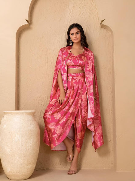 Crop Top With Drape Skirt and Shrug Set for Women, Coord Set, Festive Outfit Ethnic Indian Dress, Wedding Guest Indo Western Outfit20 EtsyImport