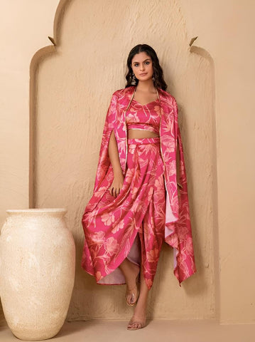 Crop Top With Drape Skirt and Shrug Set for Women, Coord Set, Festive Outfit Ethnic Indian Dress, Wedding Guest Indo Western Outfit20 EtsyImport