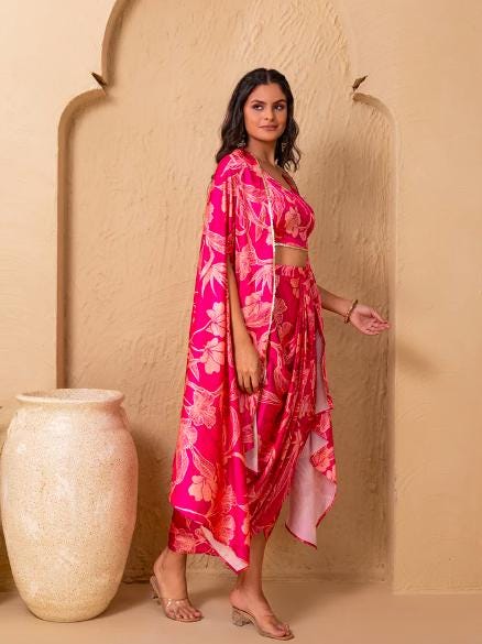 Crop Top With Drape Skirt and Shrug Set for Women, Coord Set, Festive Outfit Ethnic Indian Dress, Wedding Guest Indo Western Outfit20 EtsyImport