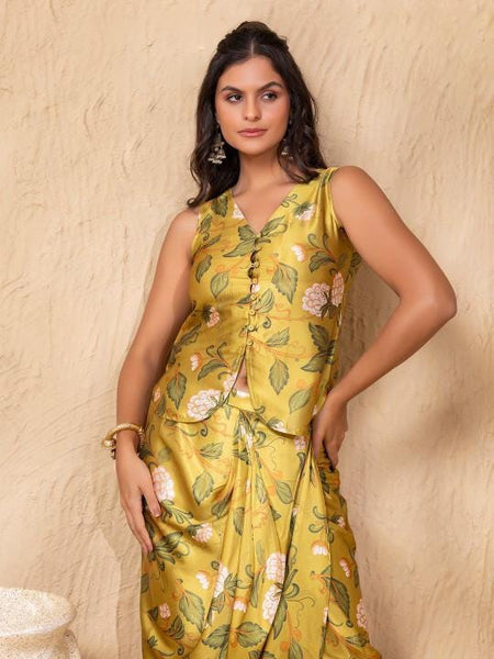 Printed Waistcoat With Drape Skirt for Women, Coord Set, Festival Outfit Ethnic Indian Dress, Wedding Guest Indo Western Outfit25 EtsyImport