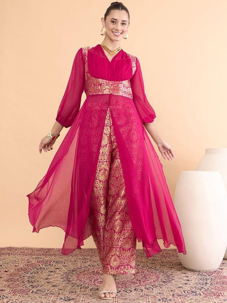 Brocade Tunic With Palazzo Set for Women, Coord Set, Festive Outfit, Ethnic Indian Dress, Party Indo Western Outfit, Wedding Guest Outfit28 EtsyImport