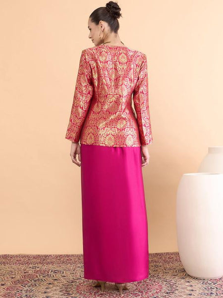 Brocade V-Neck Top With Drape Skirt Set For Women, Indian Top with Dhoti Skirt Set, Ethnic Indo Western Outfit, Coords Set, Indian Dress29 EtsyImport