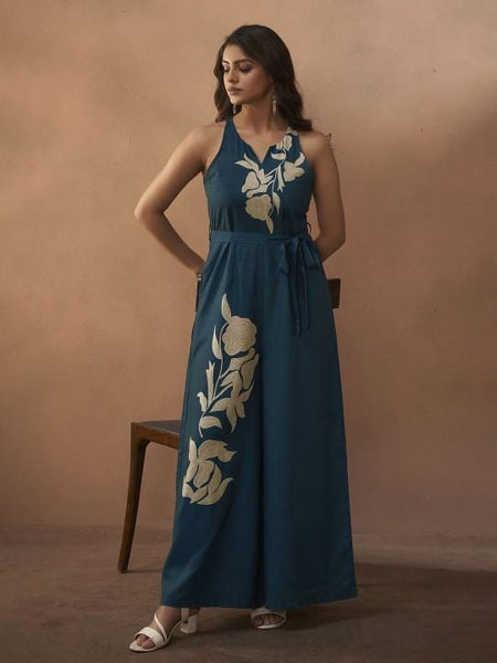 Floral Printed Sleeveless Jumpsuit For Women, Indian Jumpsuit, Indian One Piece Dress, Indo Western Outfit, Fusion Outfit31 EtsyImport