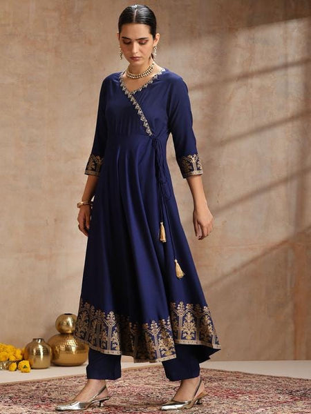 Ethnic Motifs Angrakha Kurta with Trousers & Dupatta Set For Women VitansEthnics