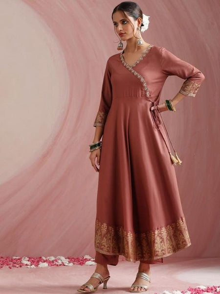 Ethnic Motifs Angrakha Kurta with Trousers & Dupatta Set For Women35 EtsyImport
