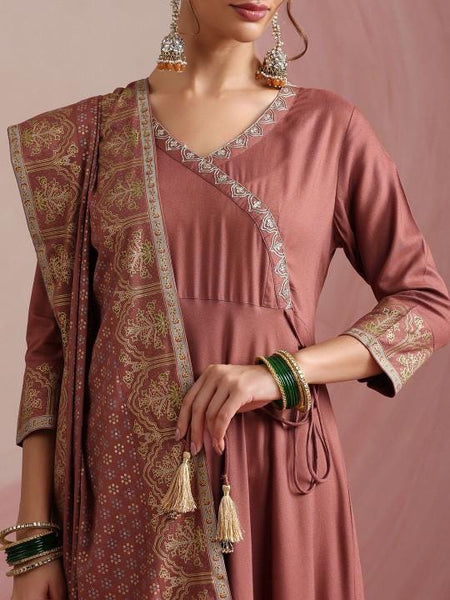 Ethnic Motifs Angrakha Kurta with Trousers & Dupatta Set For Women VitansEthnics