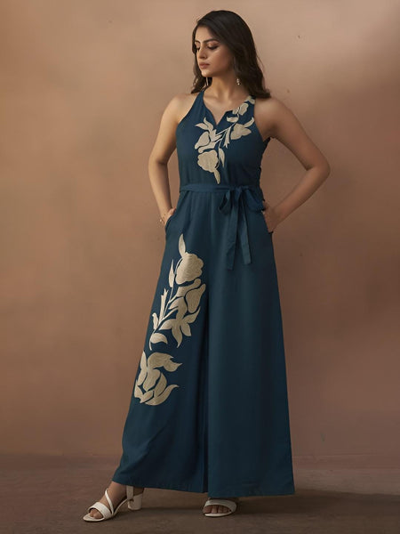 Floral Printed Sleeveless Jumpsuit For Women, Indian Jumpsuit, Indian One Piece Dress, Indo Western Outfit, Fusion Outfit31 EtsyImport