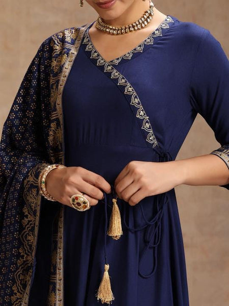 Ethnic Motifs Angrakha Kurta with Trousers & Dupatta Set For Women35 EtsyImport