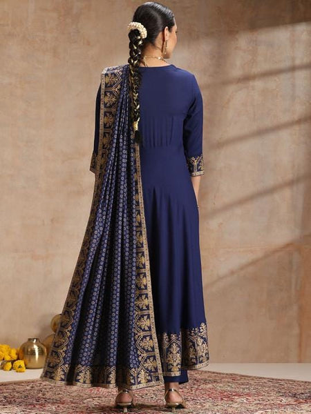 Ethnic Motifs Angrakha Kurta with Trousers & Dupatta Set For Women VitansEthnics